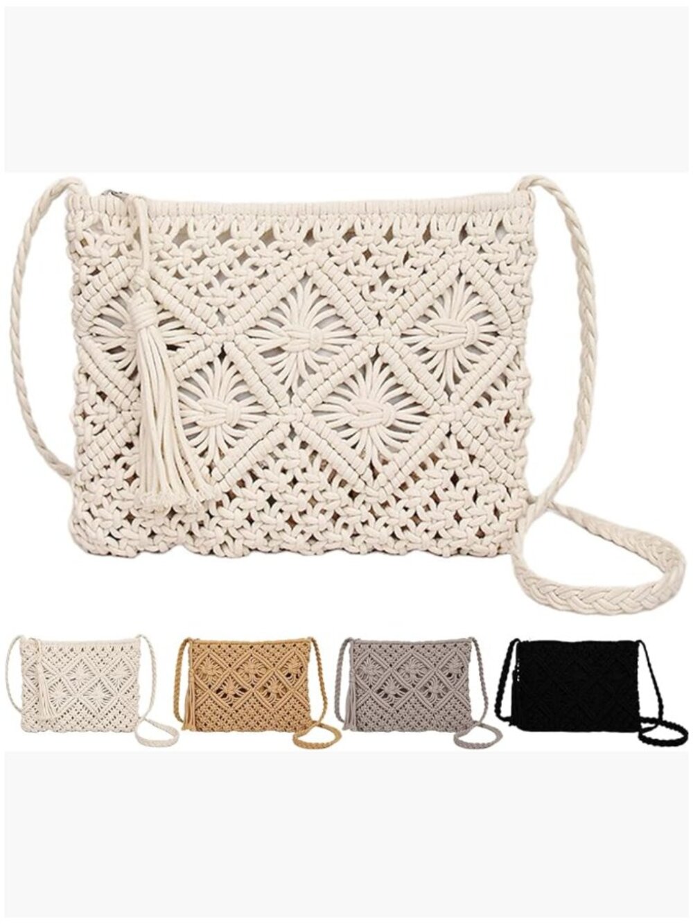 Woven Crochet Clutch Purse Crossbody Bag Bohemian Summer Beach